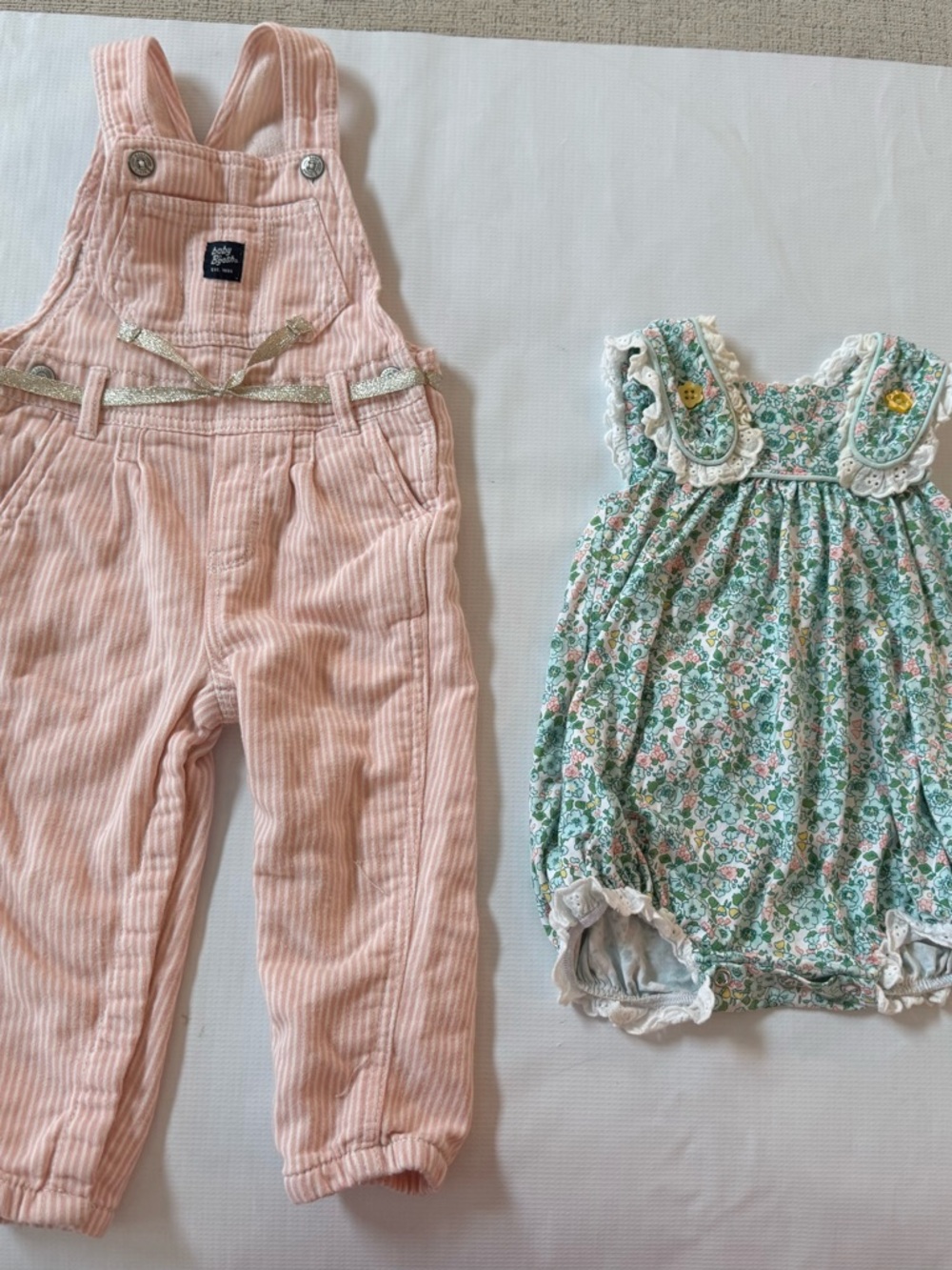 Baby Gosh Light Pink Corduroy Overalls and Serendipity Floral Romper